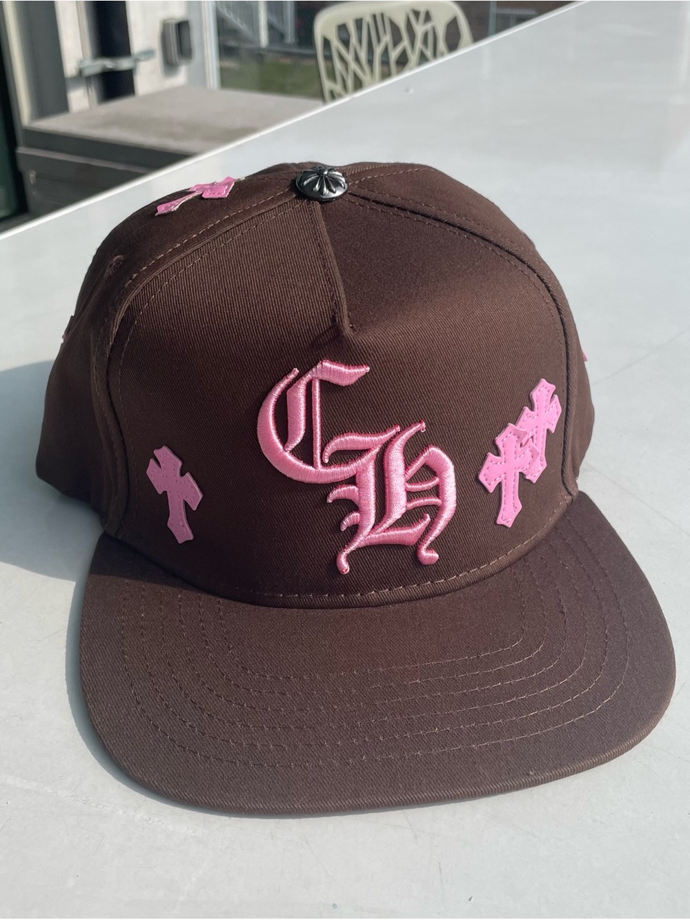 Chrome Hearts Brown Hat with Pink Embroidery